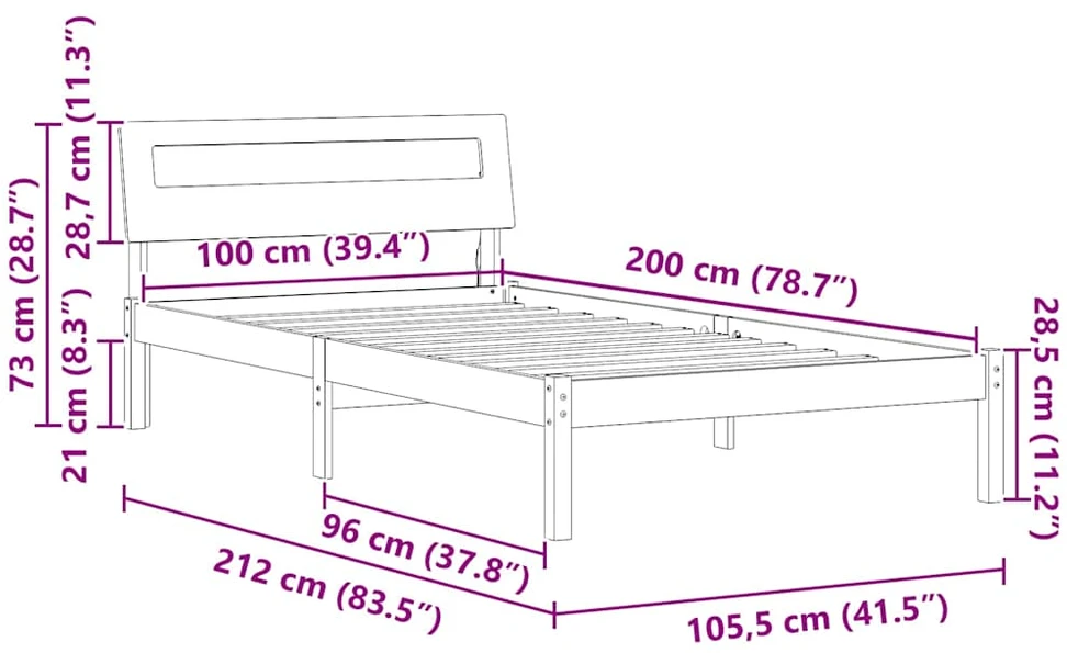 Lova Lovos rėmas Vaško ruda 100 x 200 cm Kietos pušies mediena