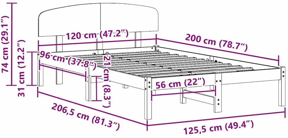 Lovos rėmas Vaško ruda 120 x 200 cm Kietos pušies mediena