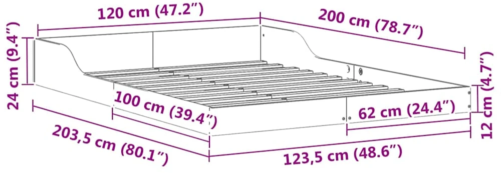 Lova Lovos rėmas Vaško ruda 120 x 200 cm Kietos pušies mediena
