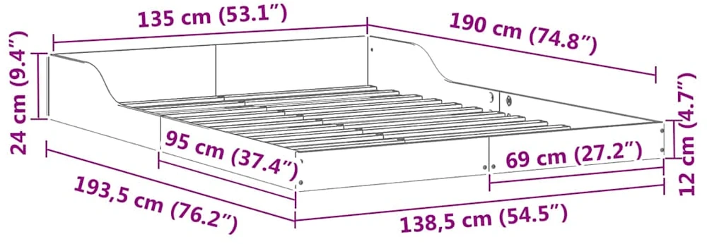 Lova Lovos rėmas Vaško ruda 135 x 190 cm Kietos pušies mediena