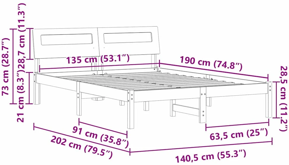 Lova Lovos rėmas Vaško ruda 135 x 190 cm Kietos pušies mediena
