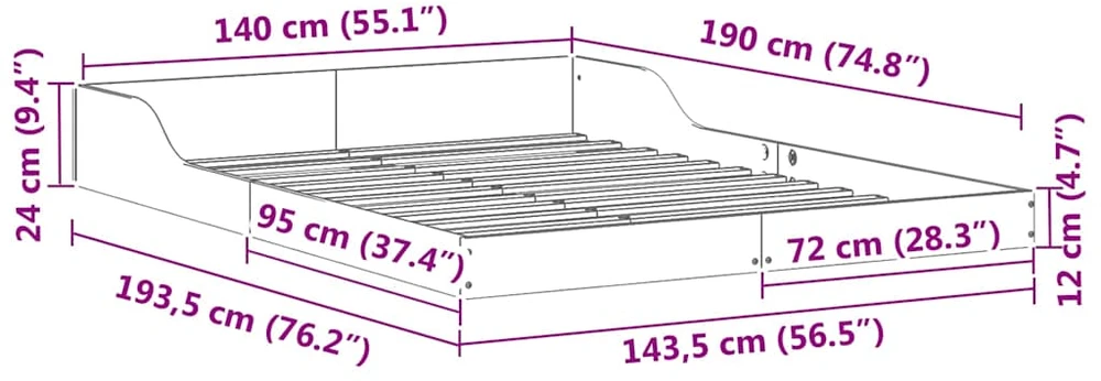 Lovos rėmas Vaško ruda 140 x 190 cm Kietos pušies mediena
