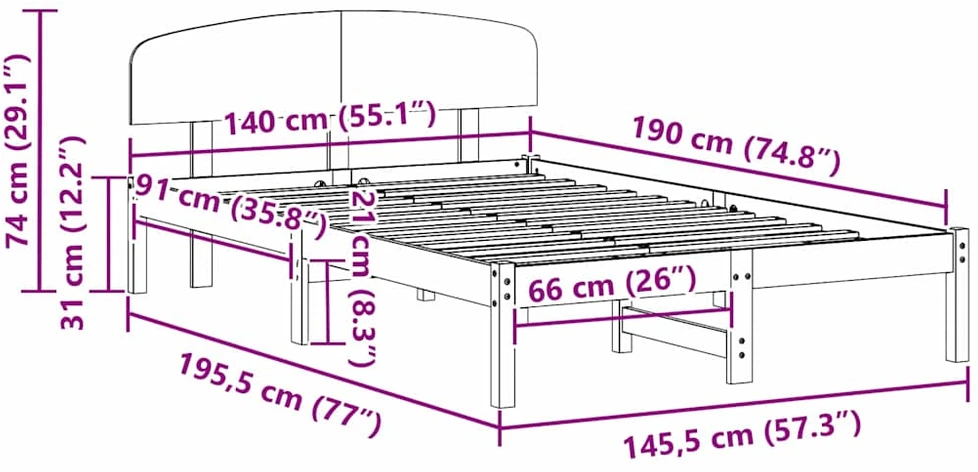 Lovos rėmas Vaško ruda 140 x 190 cm Kietos pušies mediena