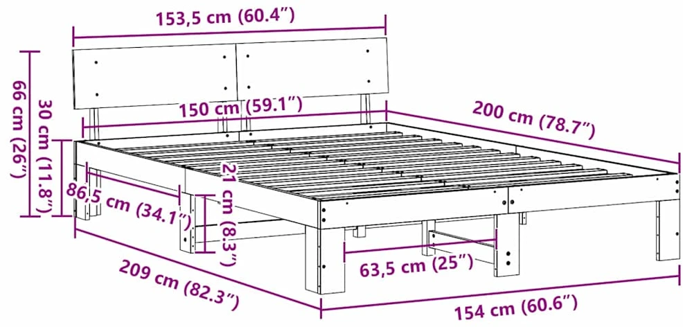 Lovos rėmas Vaško ruda 150 x 200 cm Kietos pušies mediena