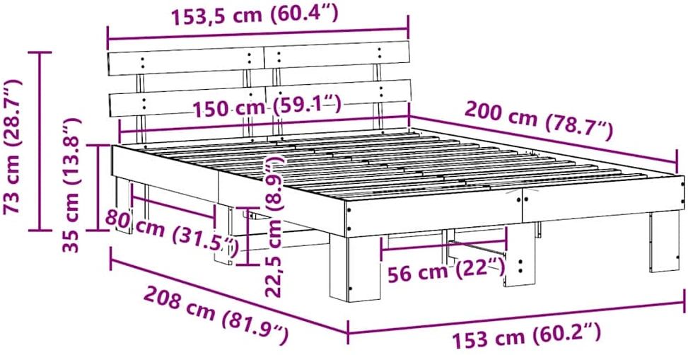 Lovos rėmas Vaško ruda 150 x 200 cm Kietos pušies mediena