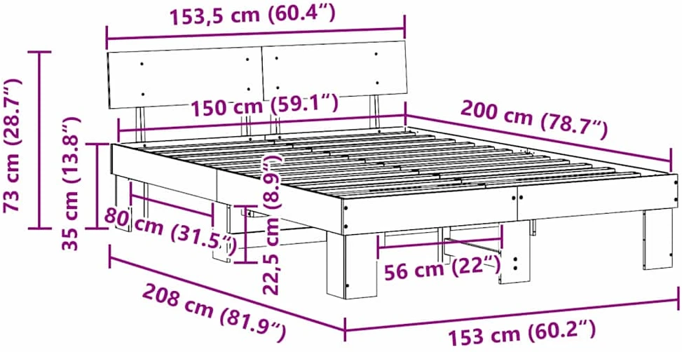Lovos rėmas Vaško ruda 150 x 200 cm Kietos pušies mediena