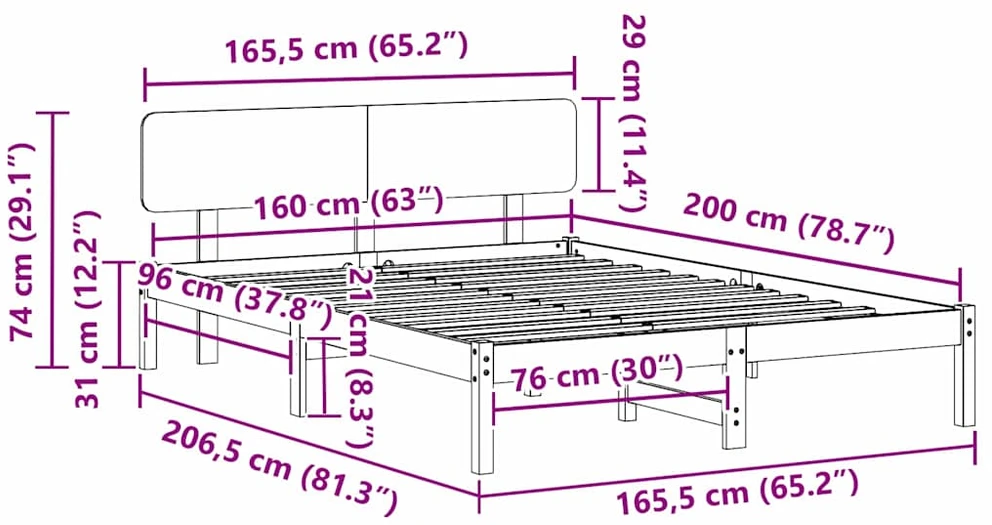 Lovos rėmas Vaško ruda 160 x 200 cm Kietos pušies mediena