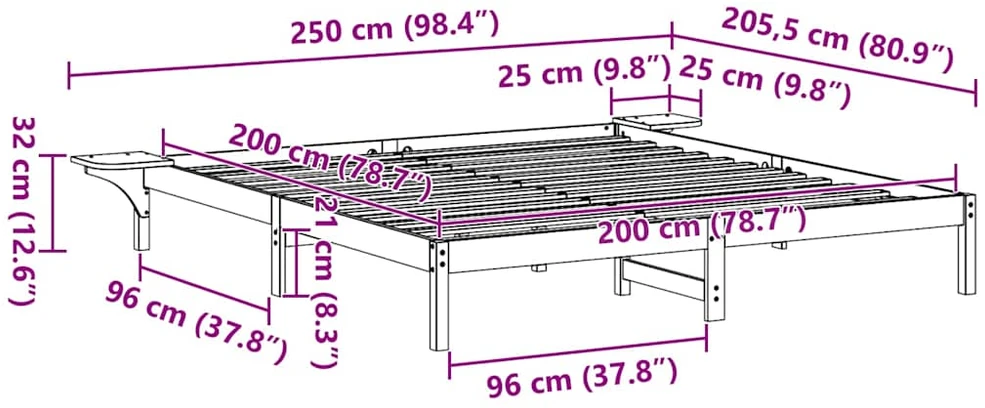 Lovos rėmas Vaško ruda 200 x 200 cm Kietos pušies mediena