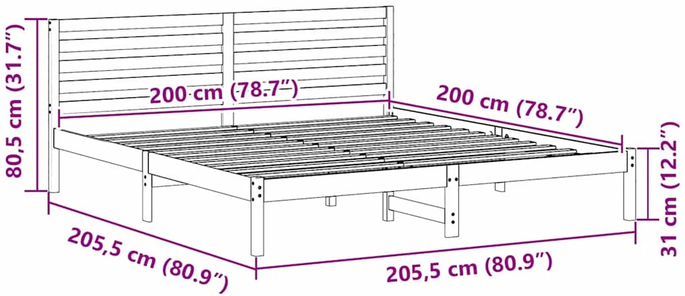 Lovos rėmas Vaško ruda 200 x 200 cm Kietos pušies mediena