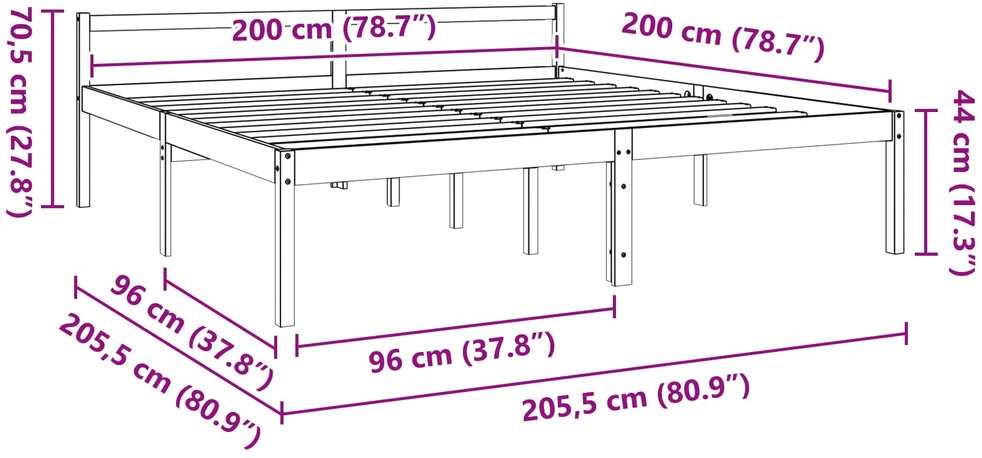 Lovos rėmas Vaško ruda 200 x 200 cm Kietos pušies mediena