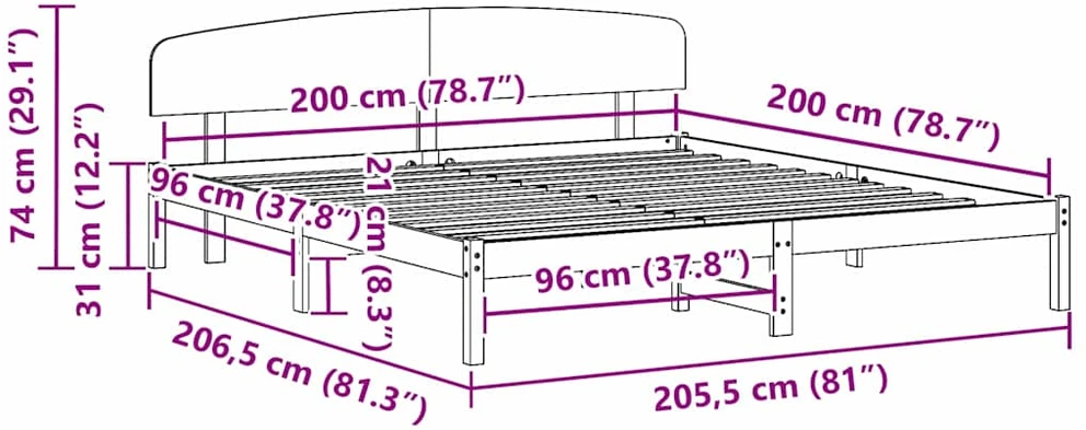 Lovos rėmas Vaško ruda 200 x 200 cm Kietos pušies mediena
