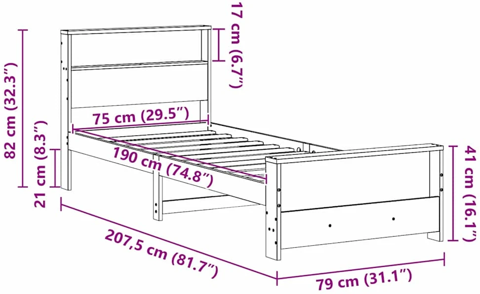 Lova Lovos rėmas Vaško ruda 75 x 190 cm Tvirtas pušies medis