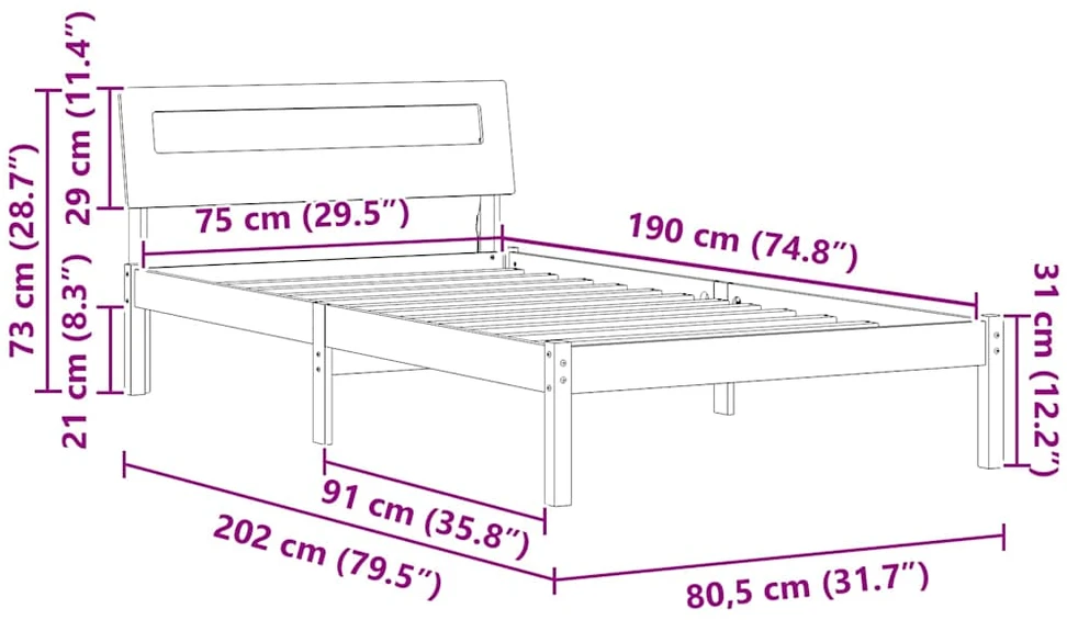 Lova Lovos rėmas Vaško ruda 75 x 190 cm Kietos pušies mediena