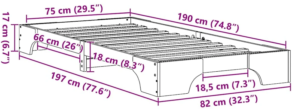 Lova Lovos rėmas Vaško ruda 75 x 190 cm Kietos pušies mediena