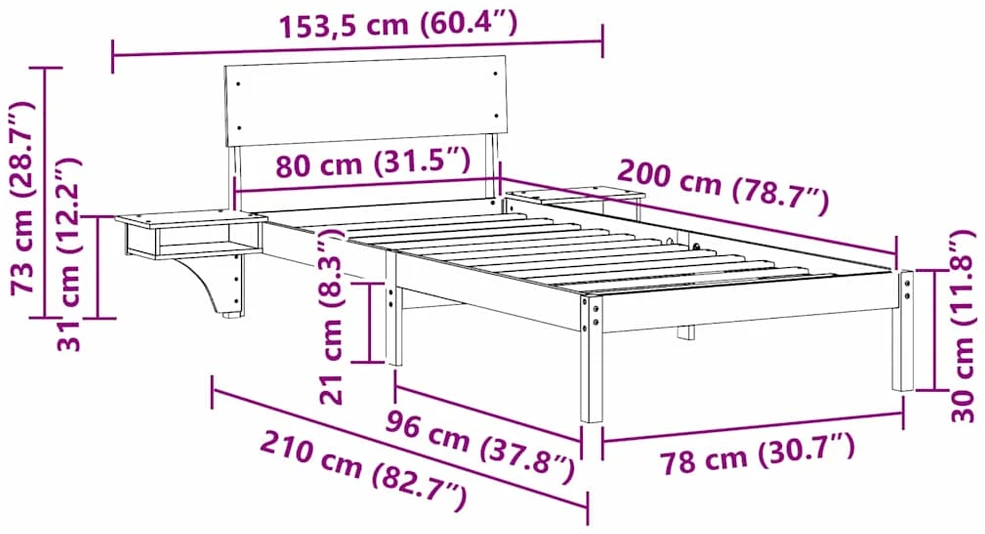 Lova Lovos rėmas Vaško ruda 80 x 200 cm Kietos pušies mediena