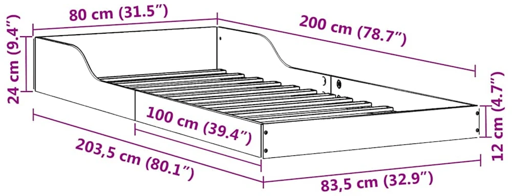 Lova Lovos rėmas Vaško ruda 80 x 200 cm Kietos pušies mediena