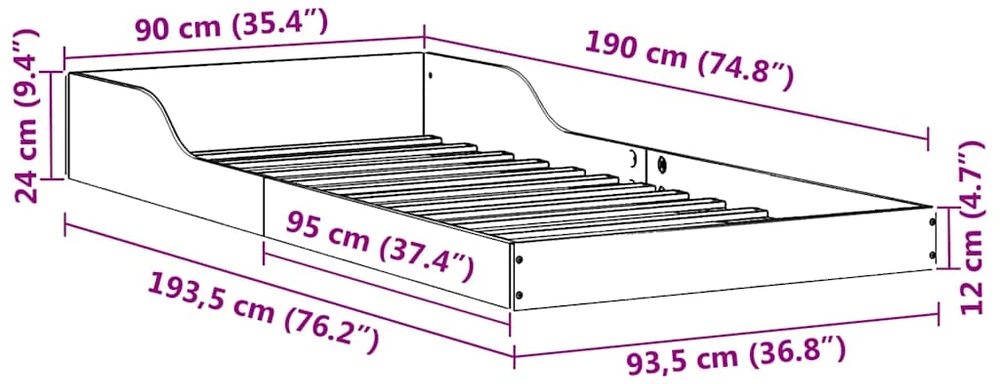 Lova Lovos rėmas Vaško ruda 90 x 190 cm Kietos pušies mediena