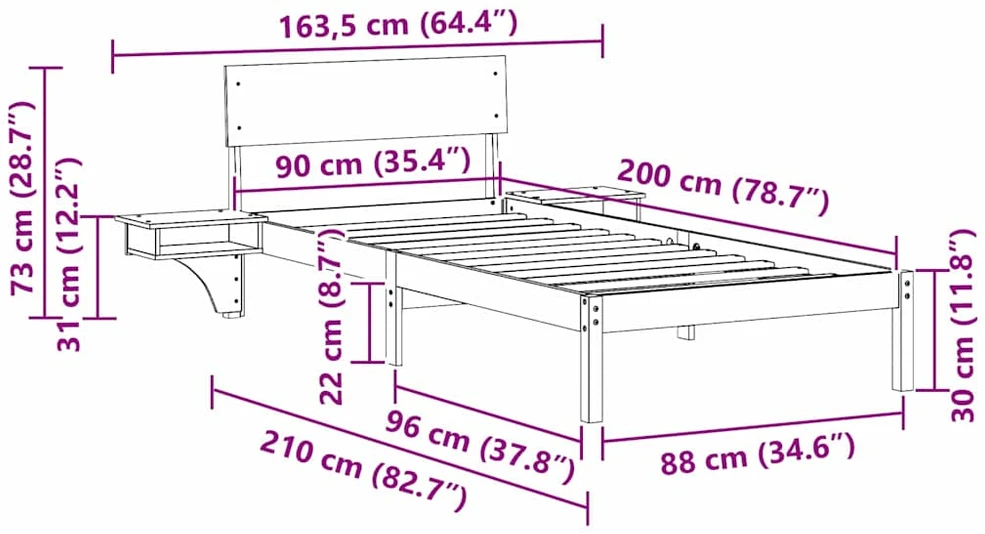 Lova Lovos rėmas Vaško ruda 90 x 200 cm Kietos pušies mediena