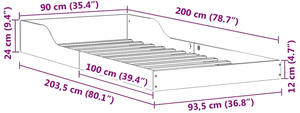 Lova Lovos rėmas Vaško ruda 90 x 200 cm Kietos pušies mediena