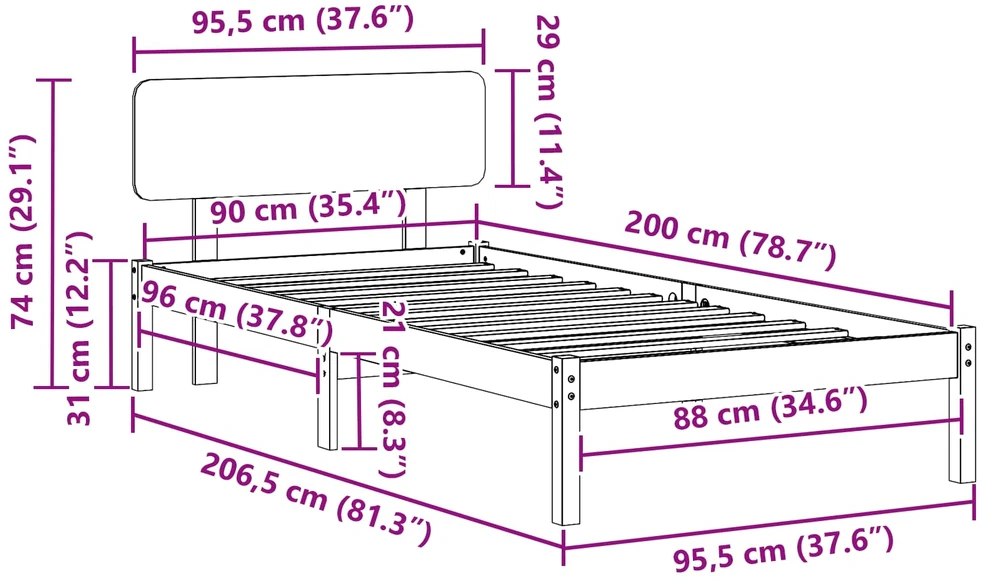 Lovos rėmas Vaško ruda 90 x 200 cm Kietos pušies mediena