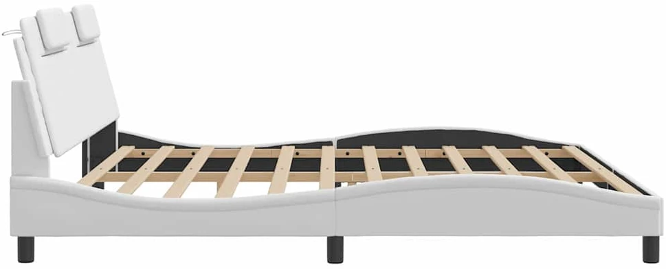 Lovos rėmas su galvūgaliu, baltos, 200x200 cm, dirbtinė oda