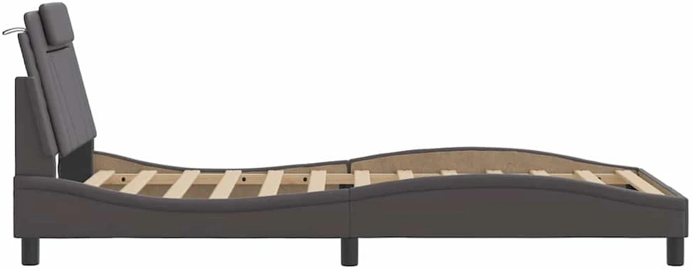 Lovos rėmassu galvūgaliu, pilkos, 100x200cm, dirbtinė oda