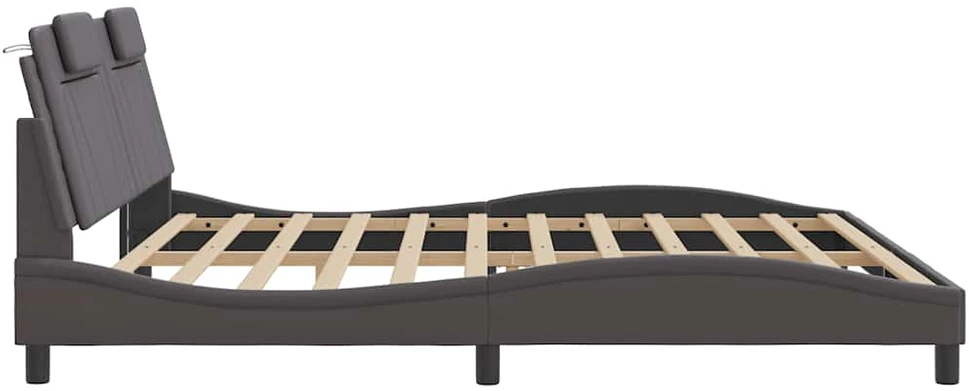 Lovos rėmassu galvūgaliu, pilkos, 200x200 cm, dirbtinė oda