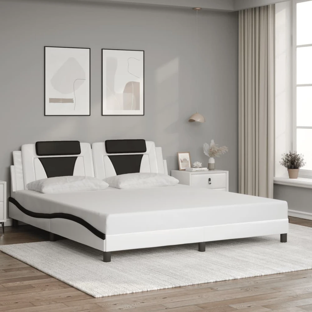 Lovos rėmas su LED, baltas ir juodas, 180x200cm, dirbtinė oda