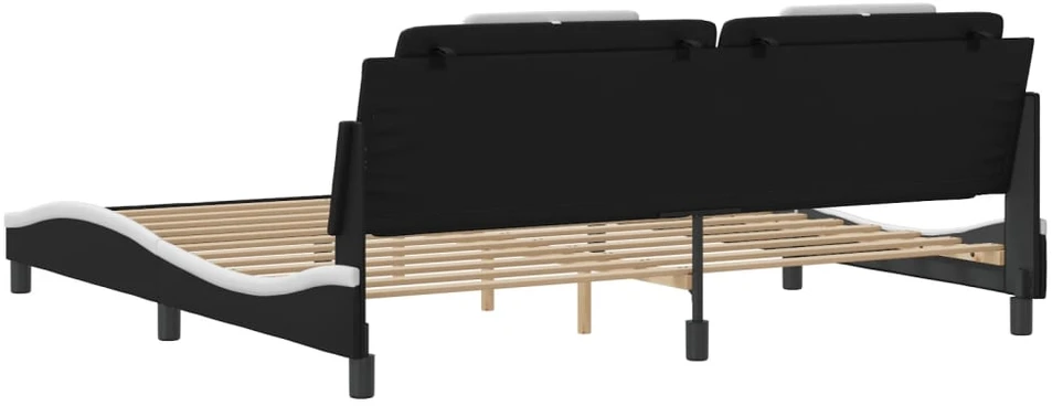 Lovos rėmas su LED, juodas ir baltas, 200x200cm, dirbtinė oda