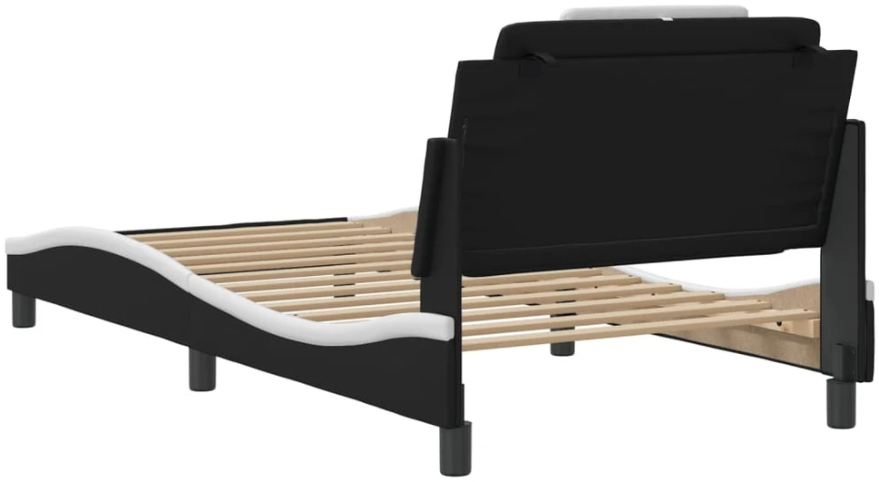Lovos rėmas su LED, juodas ir baltas, 100x200cm, dirbtinė oda