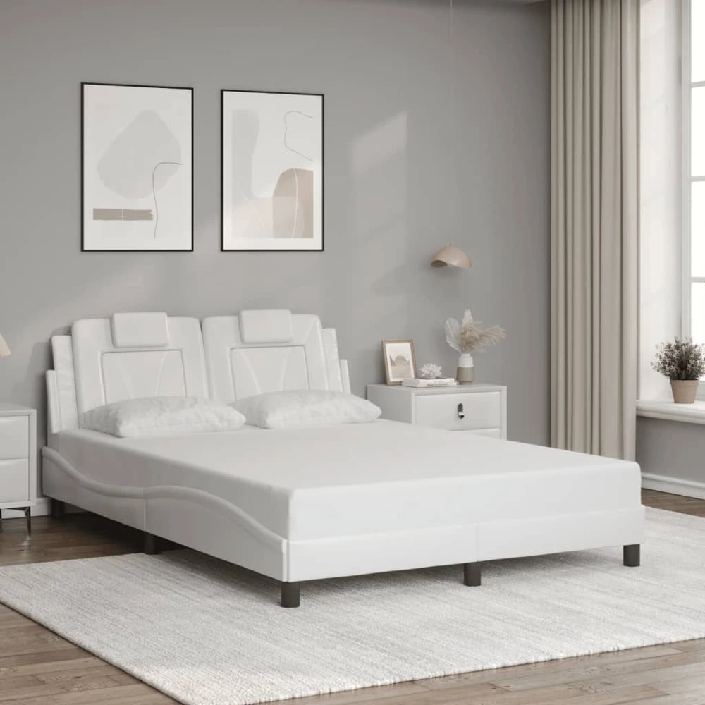 Lovos rėmas su LED, baltos spalvos, 140x200cm, dirbtinė oda