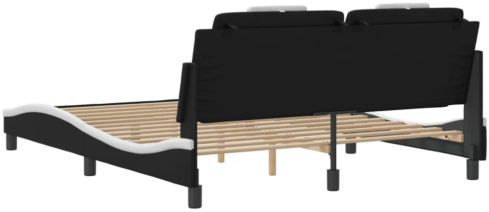Lovos rėmas su LED, juodas ir baltas, 160x200cm, dirbtinė oda