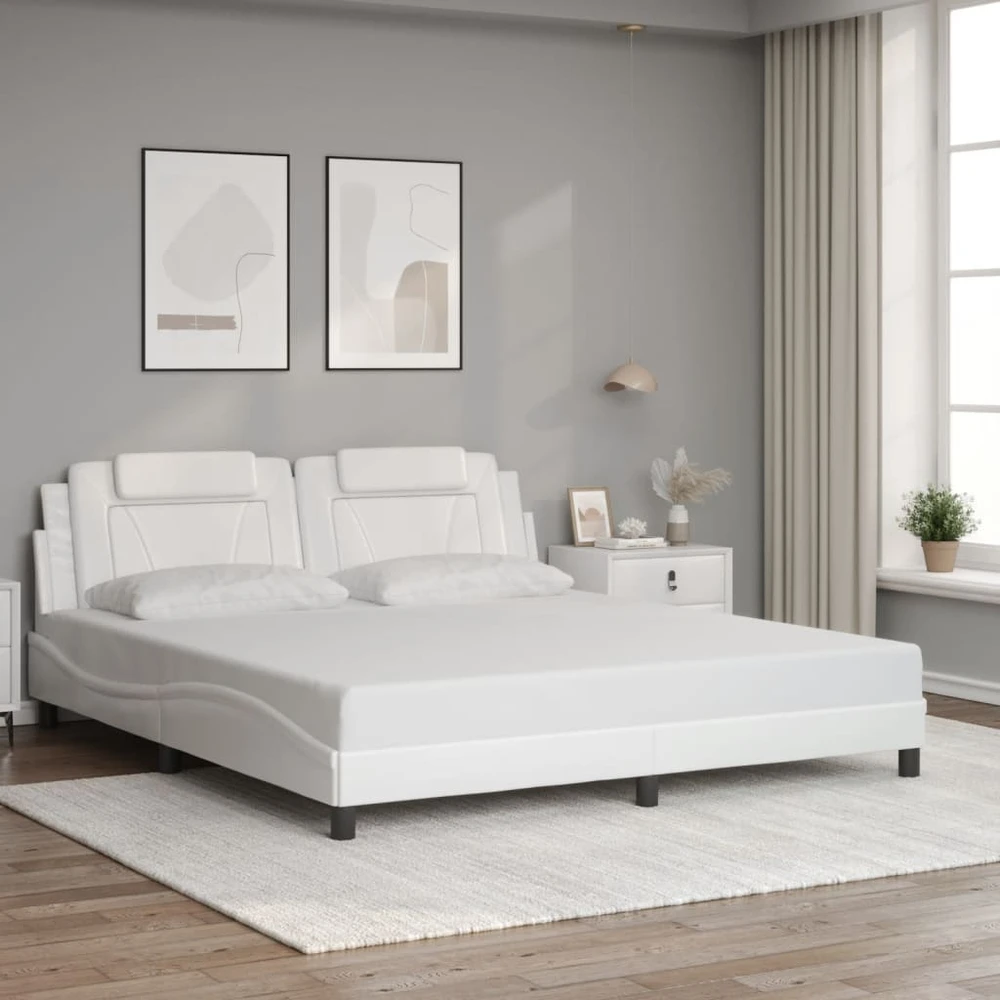Lovos rėmas su LED, baltos spalvos, 180x200cm, dirbtinė oda