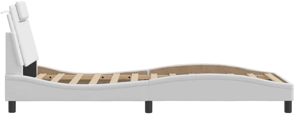 Lovos rėmas su LED, baltos spalvos, 90x190cm, dirbtinė oda