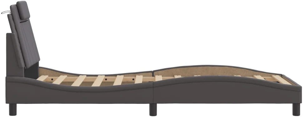 Lovos rėmas su LED, pilkos spalvos, 90x200cm, dirbtinė oda