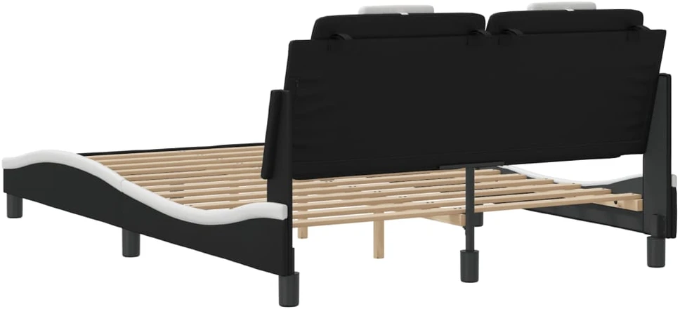Lovos rėmas su LED, juodas ir baltas, 140x190cm, dirbtinė oda