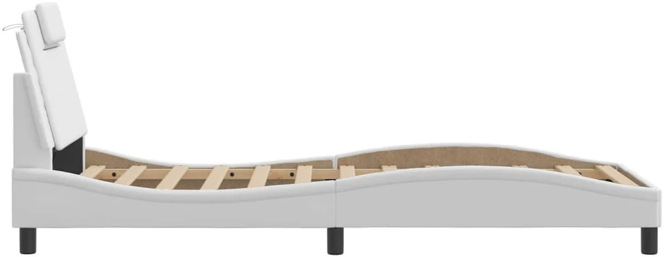 Lovos rėmas su LED, baltos spalvos, 90x200cm, dirbtinė oda