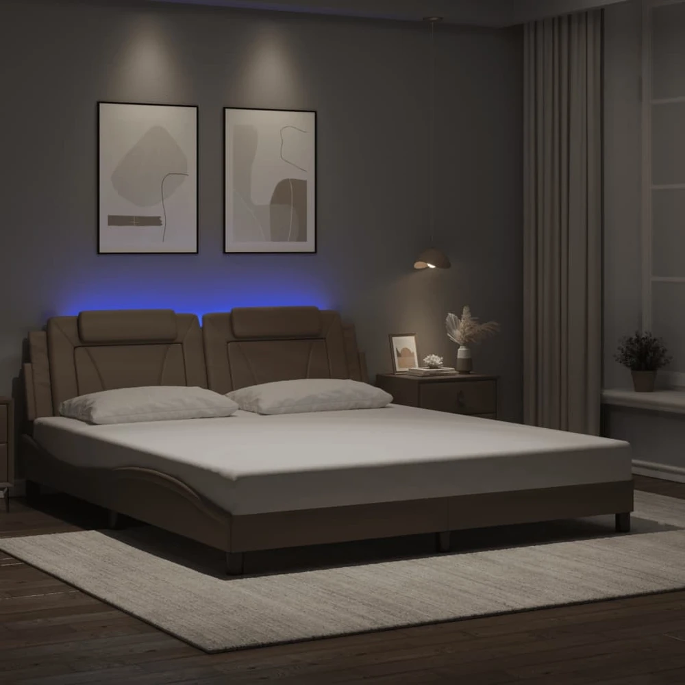 Lovos rėmas su LED, kapučino spalvos, 180x200cm, dirbtinė oda