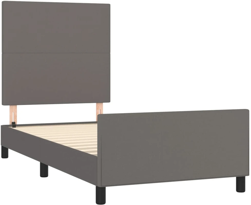 Lovos rėmassu galvūgaliu, pilkos, 100x200cm, dirbtinė oda
