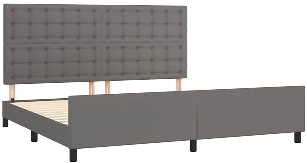 Lovos rėmassu galvūgaliu, pilkos, 200x200 cm, dirbtinė oda