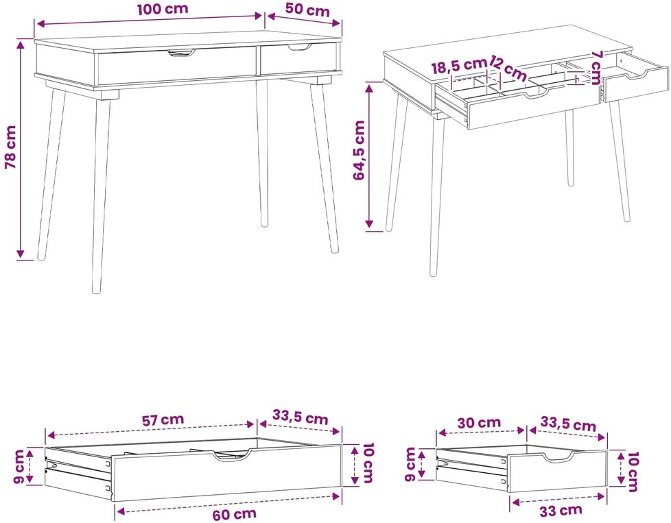 vidaxl Makiažo stalas FAUSKE Balta 100 x 50 x 78 cm