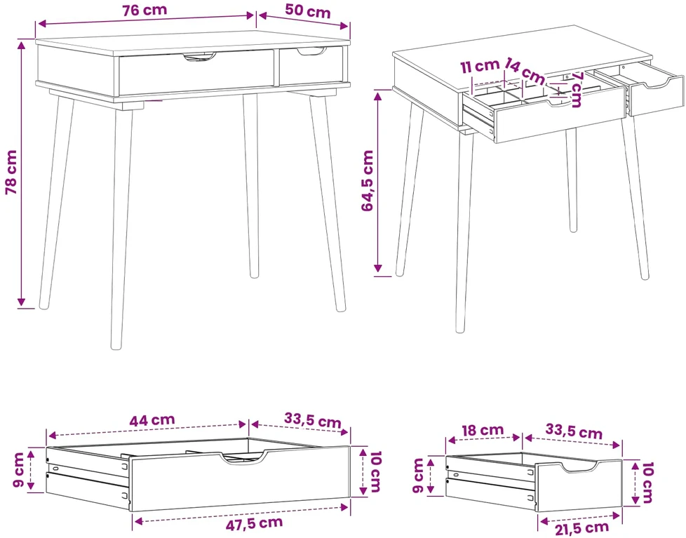 vidaxl Makiažo stalas FAUSKE Balta 76 x 50 x 78 cm