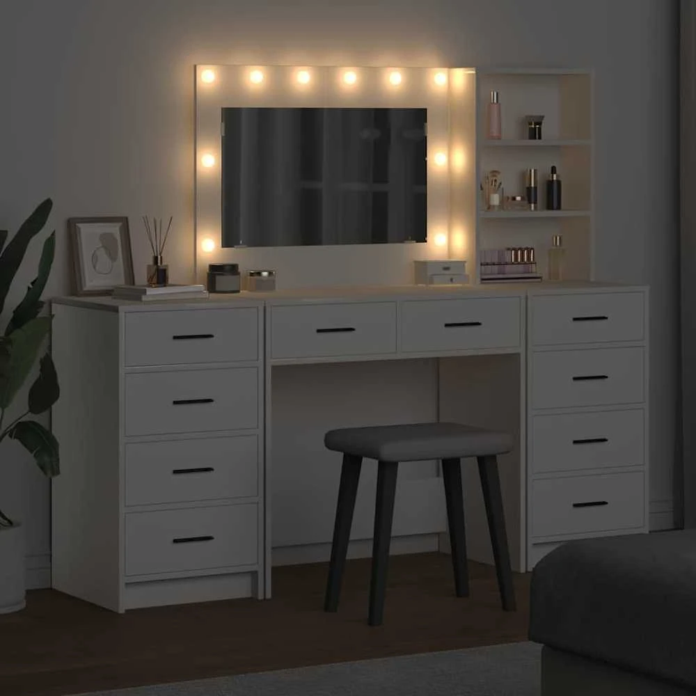 Makiažo stalas 3 vnt. Balta 78,5 x 41 x 135 cm Apdirbta mediena