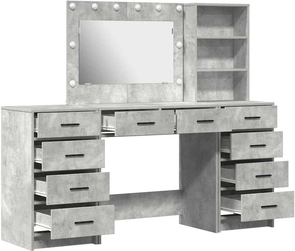 Makiažo stalas 3 vnt. Betono pilka 78,5 x 41 x 135 cm