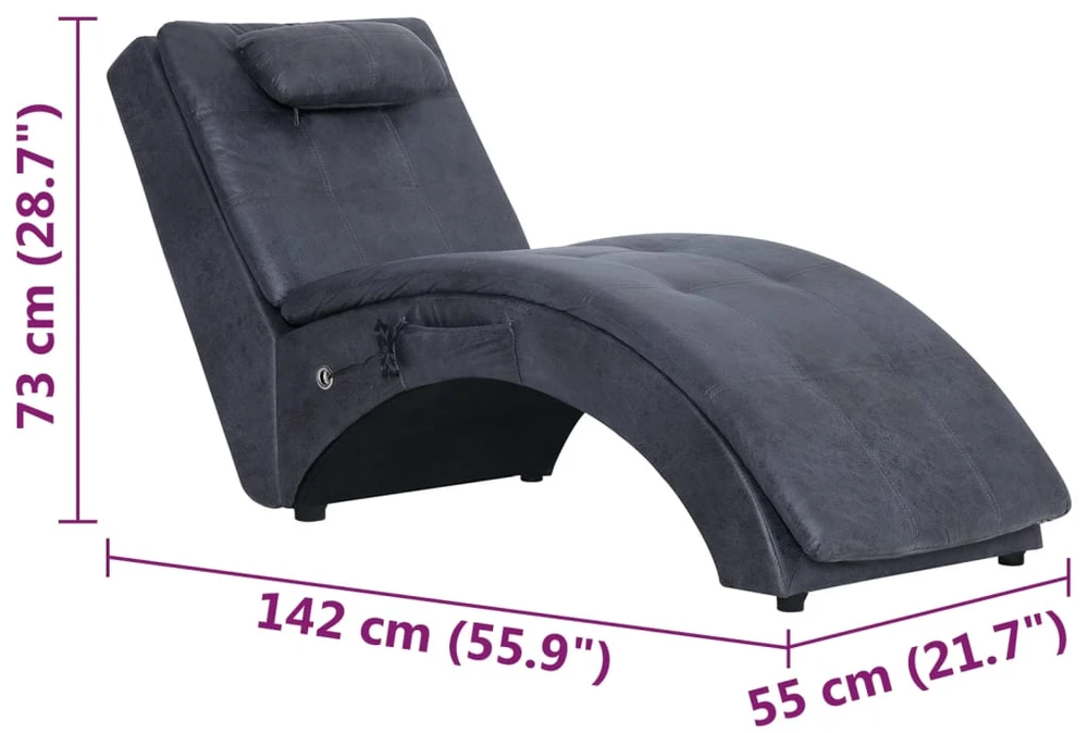Fotelis Masažinis gultas su pagalve, pilkas, dirbtinė versta oda