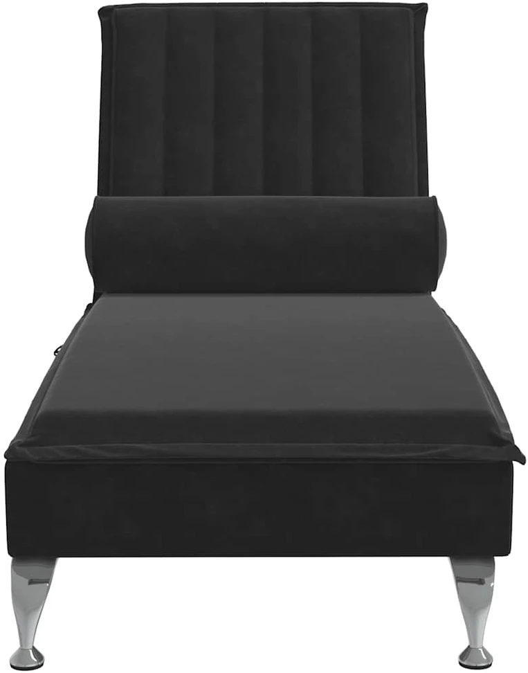 Masažinis poilsio gultas su ilga pagalve, juodas, aksomas