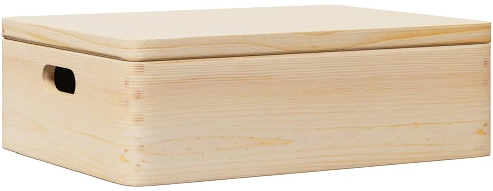 Medinė dėžutė su dangteliu/rankenomis, 40x30x13cm, pušis