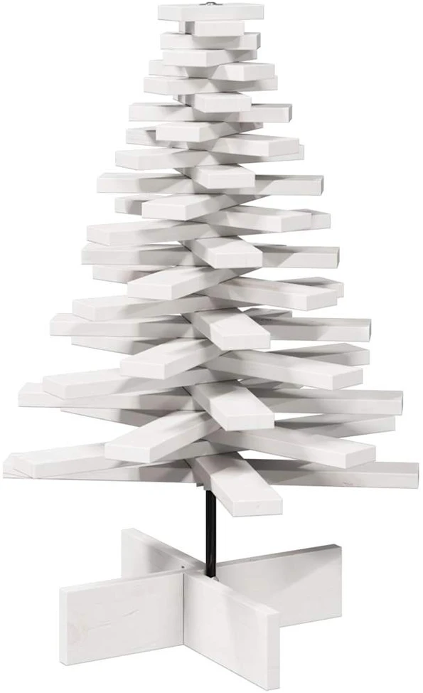 Medinė Kalėdų eglutė, balta, 80cm, pušies medienos masyvas