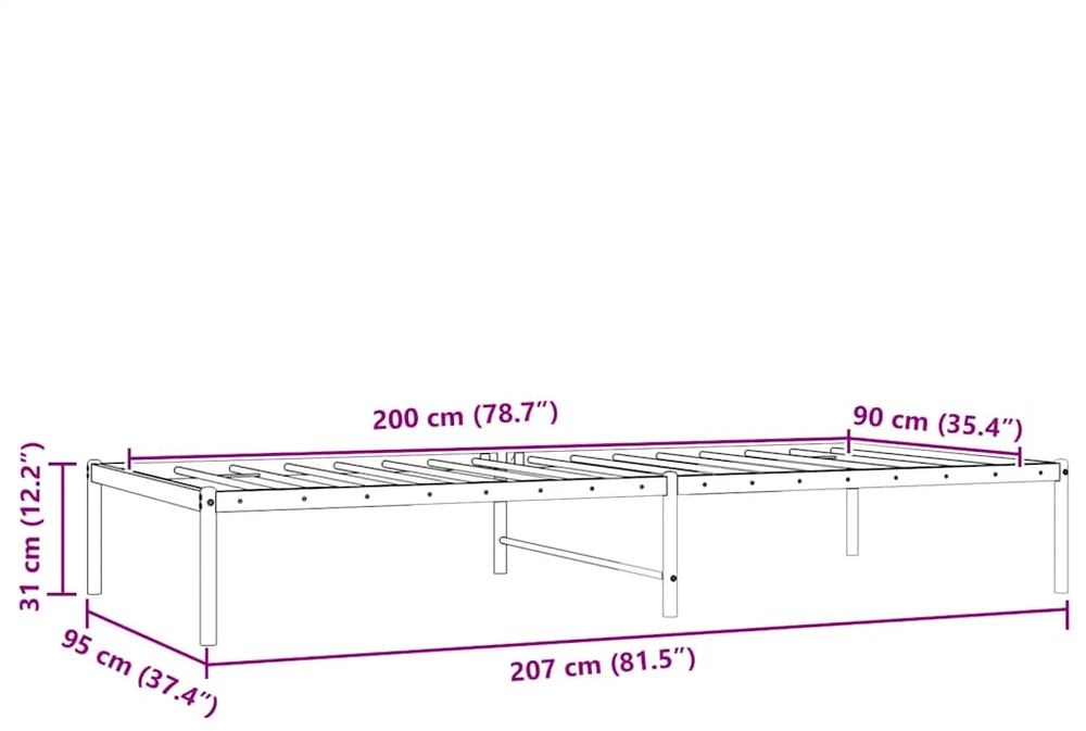 Metalinis lovos rėmas, baltos spalvos, 90x200cm