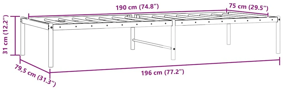 Metalinis lovos rėmas, juodos spalvos, 75x190cm